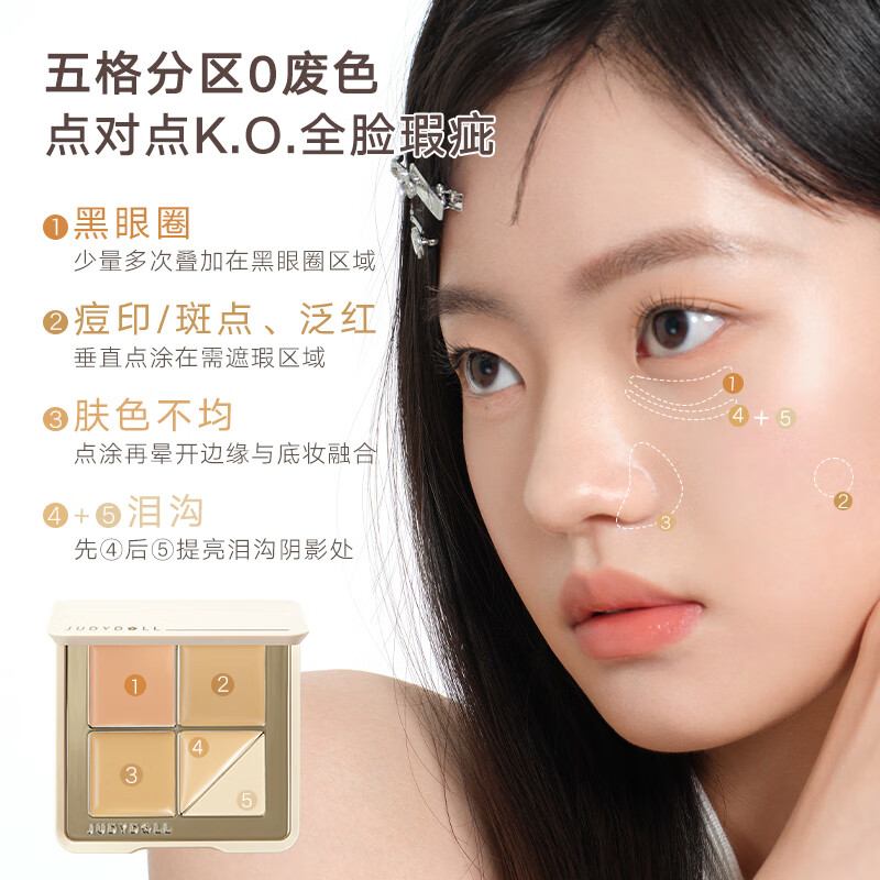 Juduo Cheng Shi'an Judydoll Juduo Concealer Concealer Plate for Women Covers Spots, Facial Acne Marks and Brightens Tear Troughs #1.5 Normal Skin