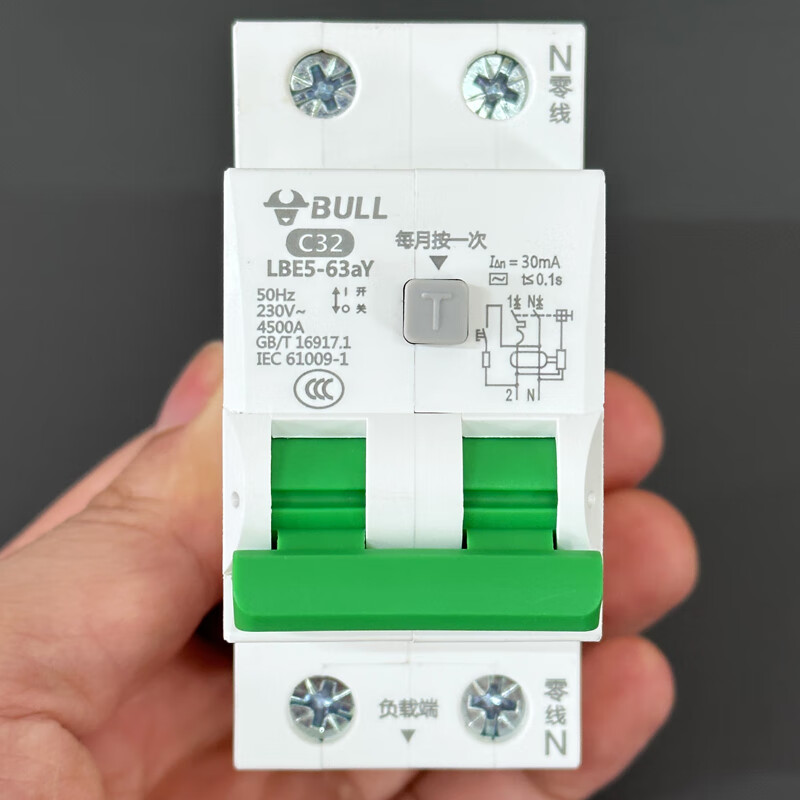 Bull 32a leakage protector air conditioner water heater 2P air conditioner narrow body leakage protection 36 mm large terminal 2P narrow body leakage protection LBE5-100 100A
