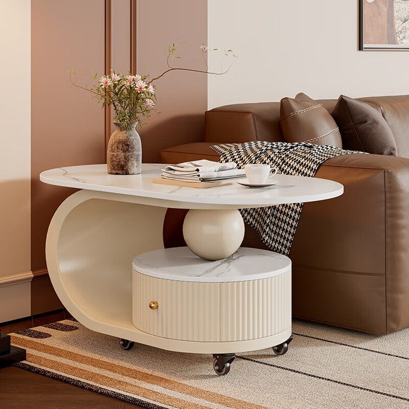 Yudianguan modern simple solid wood medieval style coffee table living room light luxury high-end movable small coffee table small apartment sofa side table apricot frame apricot cabinet walnut color countertop length 90*width 45*height 45cm