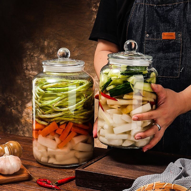 Youguan thickened glass pickle jar household sealed salty pickle jar Sichuan pickle jar chili sauce Laba garlic pickle wine jar 20 catties (pickle sticker + clip + brush)