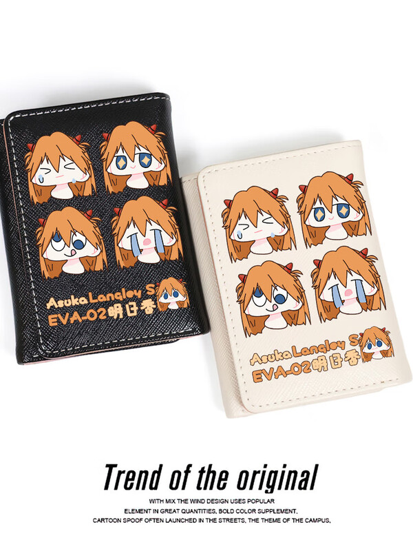 APEX BABYEVA anime peripheral wallet card bag for women, compact short Japanese style two-dimensional cute cartoon Asuka Ayanami Rei off-white W Asuka 4 expressions