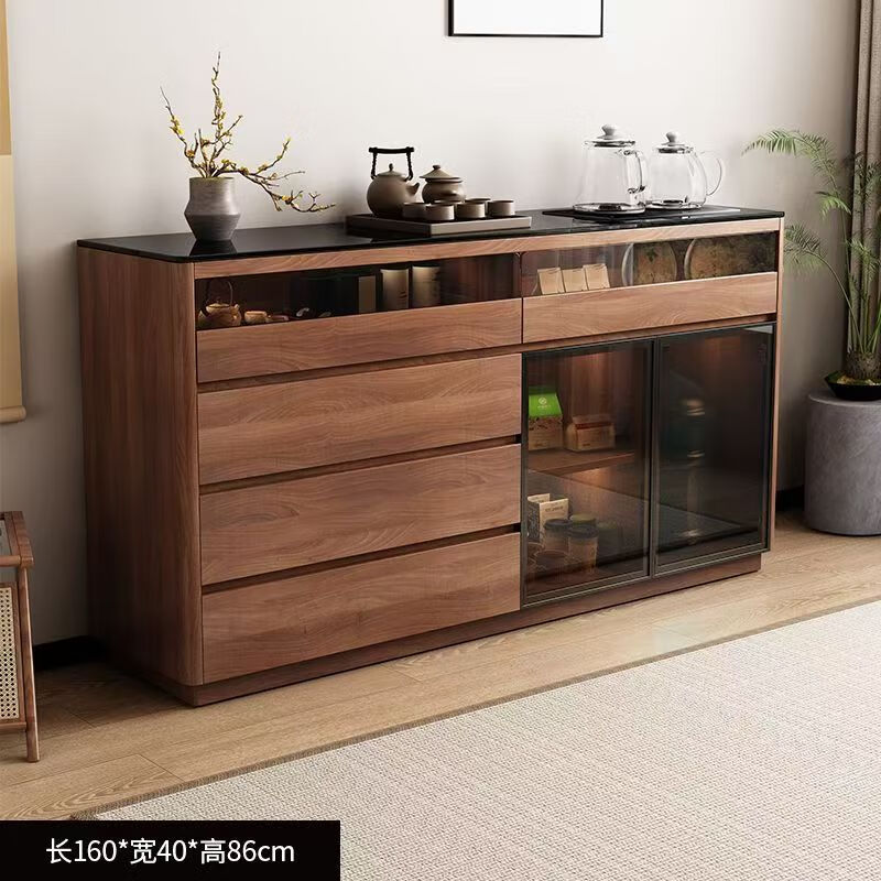 Qiuke solid wood sideboard tea bar machine integrated automatic water supply tea cabinet new style home living room new Chinese style storage cabinet sideboard tea bar machine integrated length 160cm