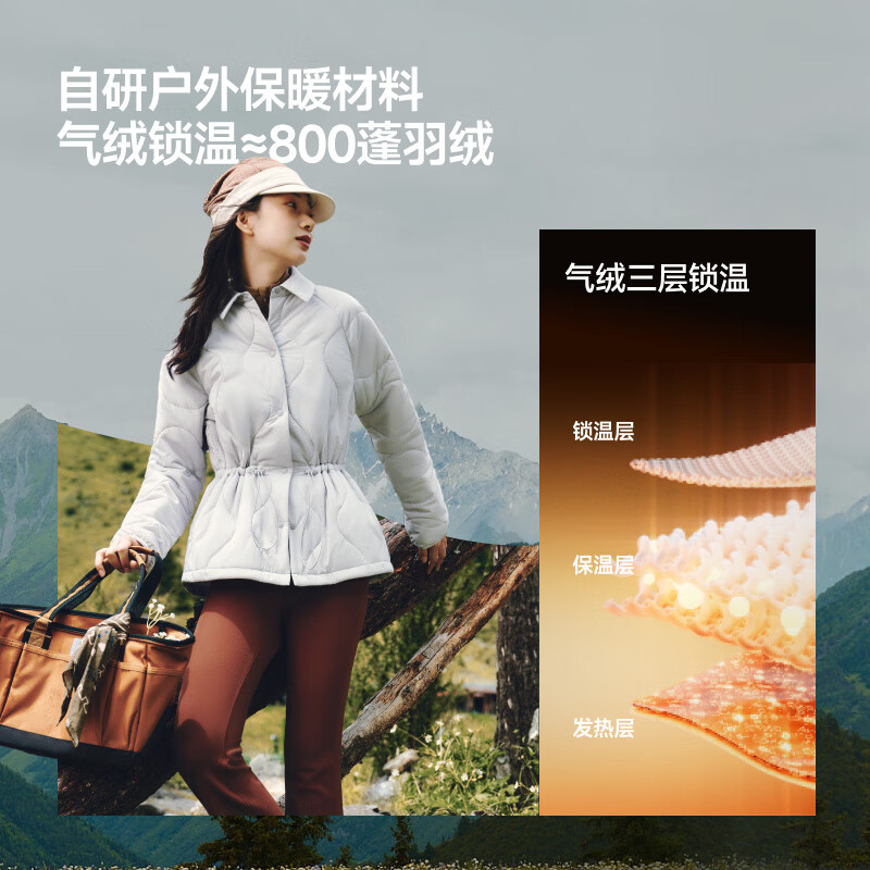 Beneunder women's lapel air velvet waisted jacket, thin, slim, warm and slim, outdoor windproof, water repellent, versatile CL003 blue ash XL