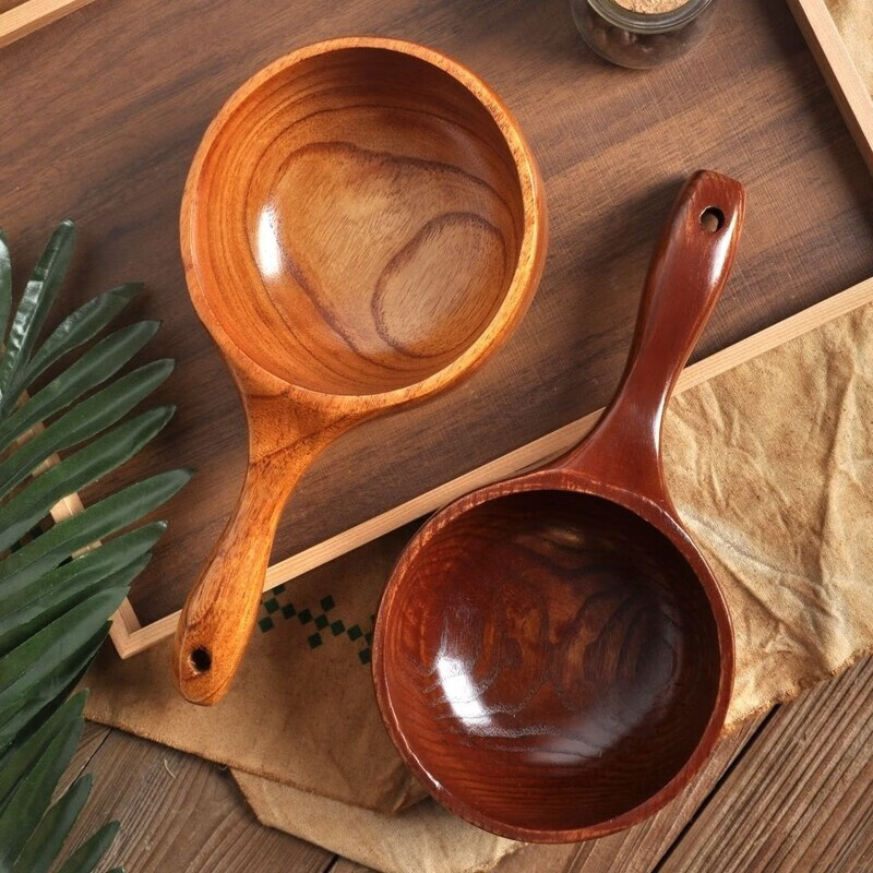 Water spoon Korean style whole wood handle solid wood measuring spoon large natural color large leaf camphor water scoop 375ml