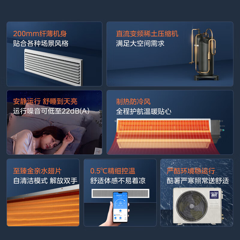 Midea cool air duct machine 1.5P 2 HP 3 HP variable frequency heating and cooling one-to-one living room central air conditioner self-cleaning DC frequency conversion tail cargo machine 2 HP variable frequency heating and cooling KFR-51T2W/BD-CF (1) does not include installation (excluding installation auxiliary materials)