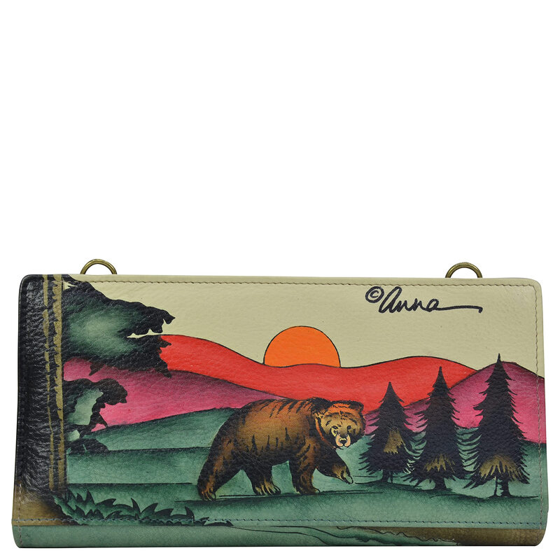 Anna by Anuschka Women's Hand-Painted Genuine Leather Folding Wallet with Shoulder Strap Yellowstone One Size
