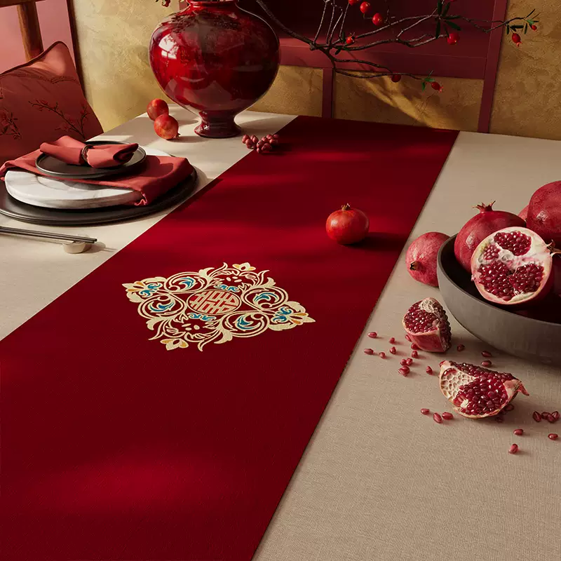 Yusenyi Wedding Table Flag Wedding Room Decoration Dining Table TV Cabinet Red Coffee Table Sideboard Long Red Order ZQ Xishangjiasi1 Red Silk Head Tassel 30x120cm Applicable Table Length 7080cm