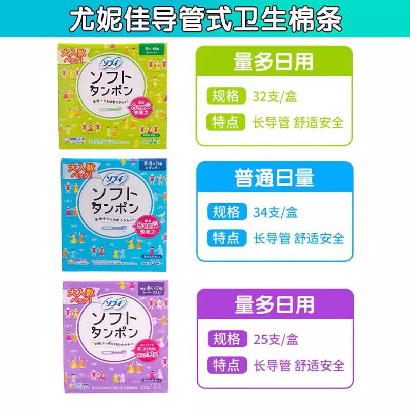 Unicharm tampons, easy-to-push built-in tampons, large flow purple, 25 pieces