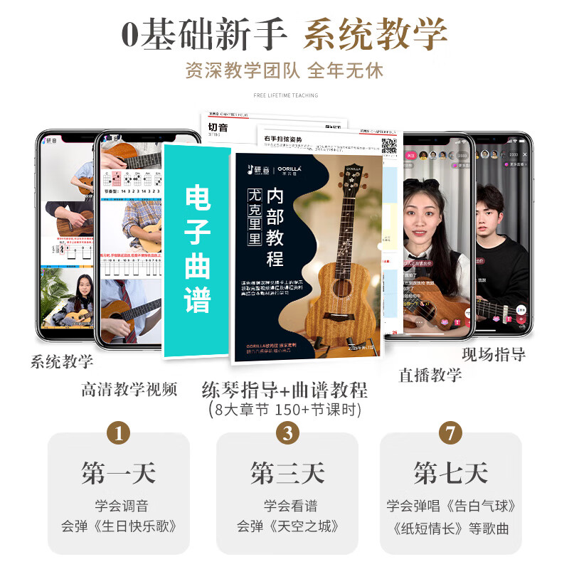 Glaura Ukulele 2001 Beginner's entry-level veneer ukulele small guitar for children, girls and students 26-inch veneer + accessories teaching