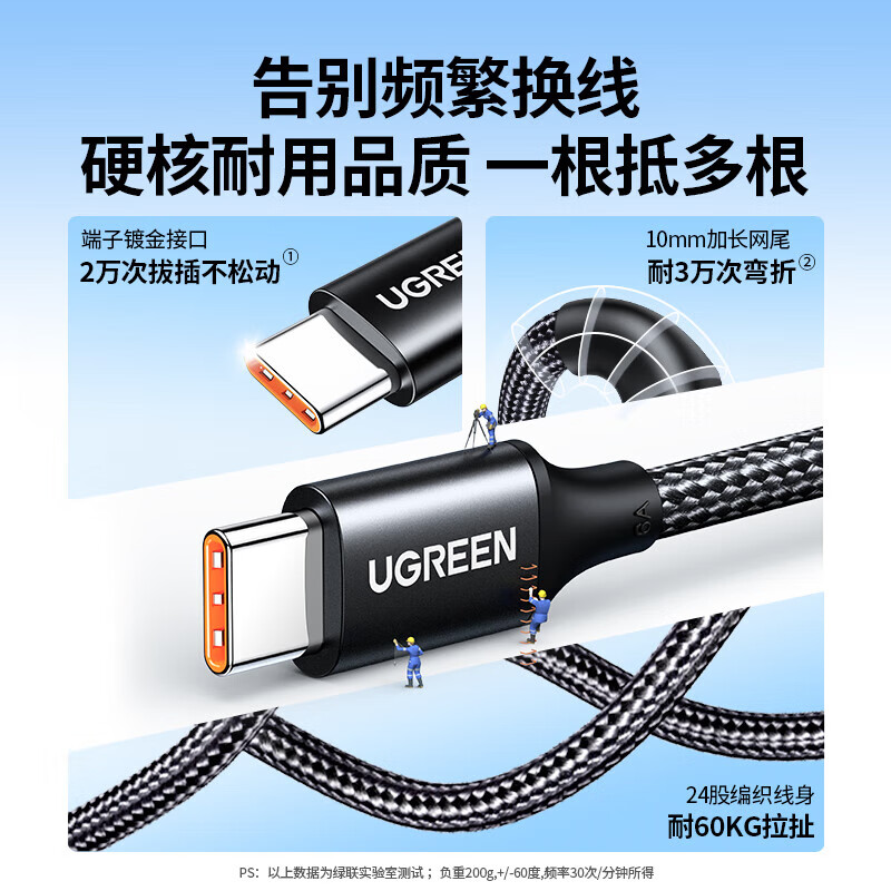 Greenlink Type-C data cable 6A fast charger cable fast charging cable suitable for Huawei mate60/P40/P30 Honor Xiaomi 10 mobile phone 100W丨6A aluminum shell braid-2 meters