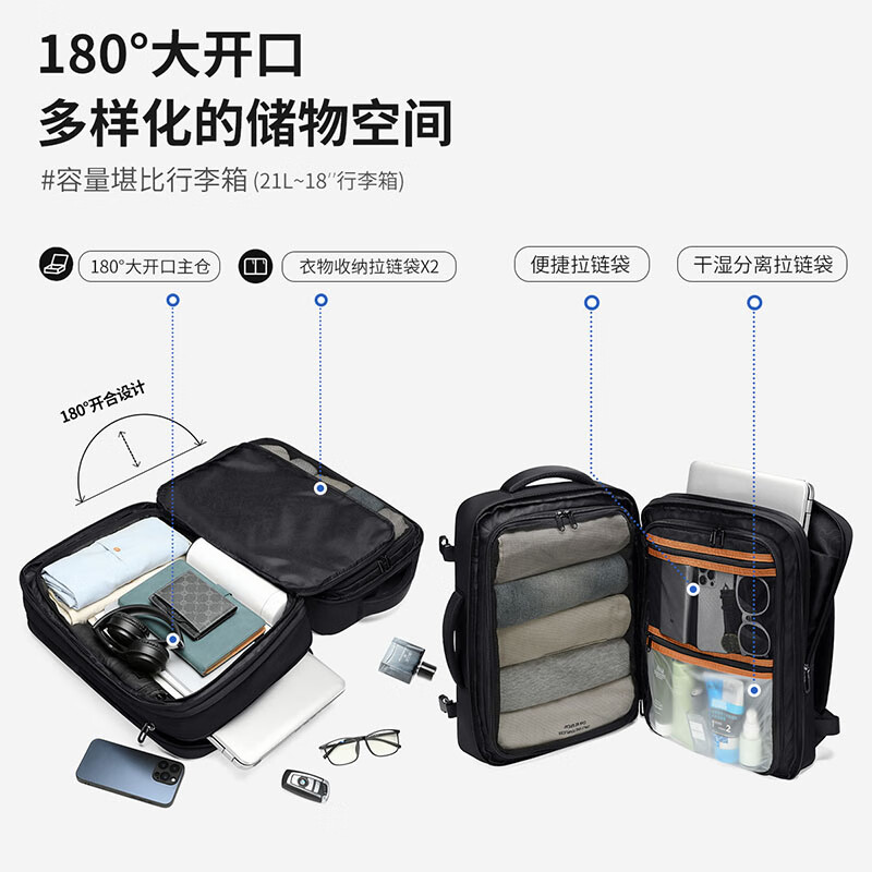 Golf (GOLF) Backpack Men's Business Travel Backpack Expandable Computer Bag 16/17.3 Inch Laptop Portable Luggage Bag