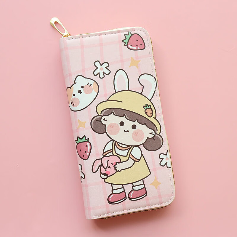 Kangaroo cartoon cute long wallet for female students new large capacity mobile phone bag wallet zipper card bag clutch bag long wallet milk tea Kurome