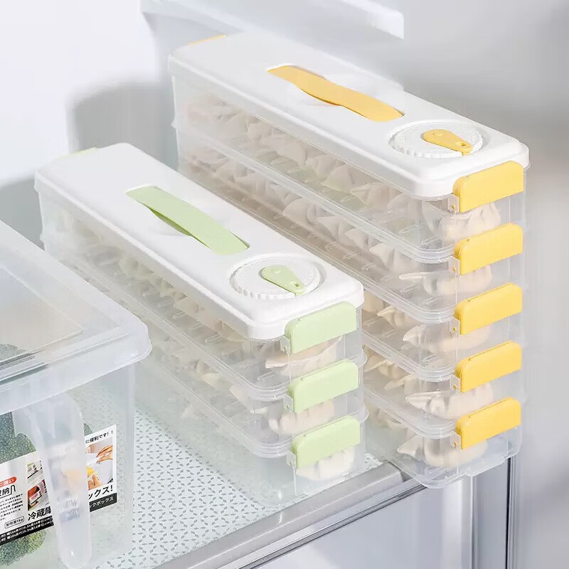 Seam dumpling freezer box refrigerator side door special crisper food-grade packing and organizing box space-saving dumpling box 5 layers 60 pieces yellow