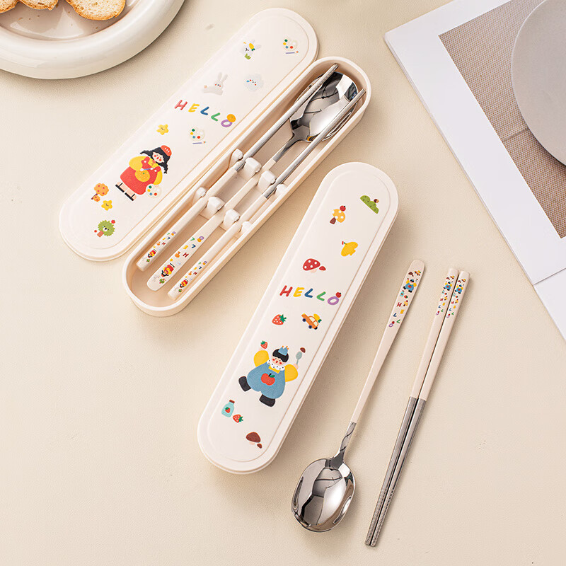 TREEJACK 316 stainless steel chopsticks and spoon set for children, students, office workers, portable box, chopsticks, spoons and tableware 3-piece combination