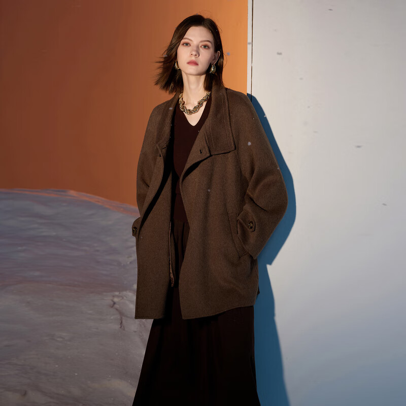 Tricolor 100 Sheep Wool 2025 Winter New Stand Collar Double-sided Woolen Coat Woolen Jacket M