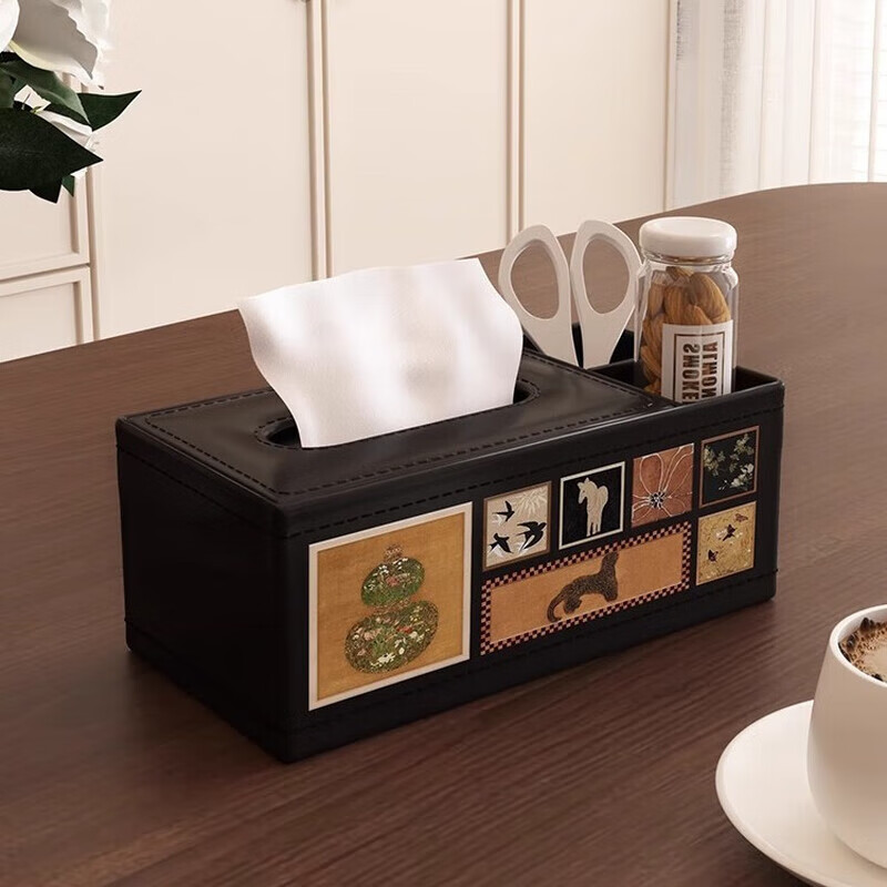 FAJIENUO tissue box storage medium antique style leather creative living room light luxury high-end tissue box Huazui Jinyin (large size)
