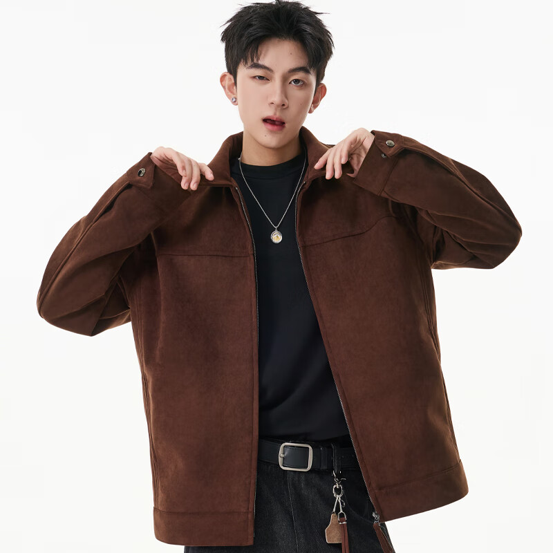 IZEXX American imitation suede jacket frosted high-end men's top outdoor retro autumn and winter jacket HJ58 coffee color L