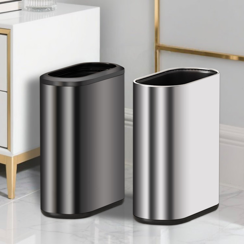 It is said that the lidless direct throw narrow gap trash can 2025 new household dormitory with stainless steel pressure ring large capacity living room kitchen bathroom toilet gap special hotel office high-end light luxury with pressure ring model with inner bucket-7L sand silver steel