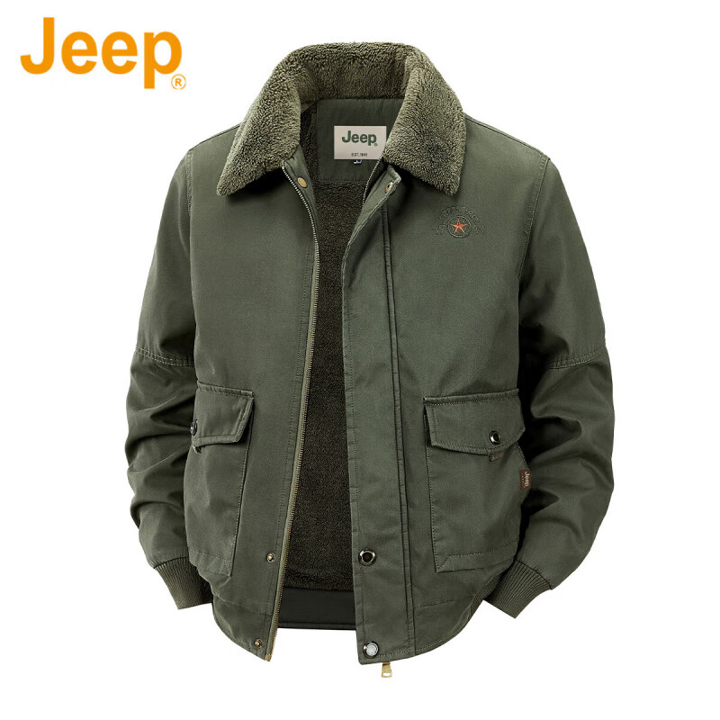JEEP American genuine high-end pure cotton sherpa jacket men's winter lapel workwear warm and cold-proof cotton coat spring and autumn brown-100% cotton plus velvet official authentic 2XL suitable for about 160 pounds