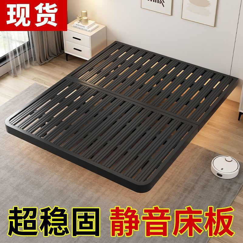 He Jiagong suspended bed without bedside iron frame steel frame iron encrypted plank tatami row frame bed suspended master bedroom double bed black single bed without light soft package bedside style + 10cm coconut
