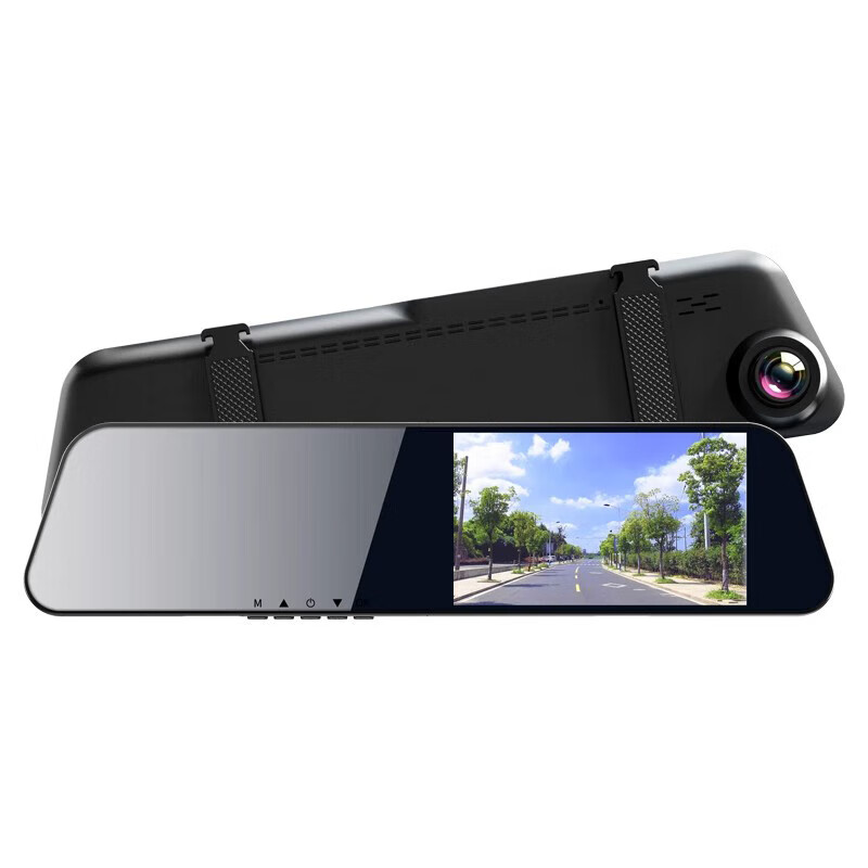 Car rearview mirror driving recorder, front and rear dual-camera ultra-high-definition night vision reversing image streaming, installation not included, front road, standard version, 4.5-inch window screen-no card