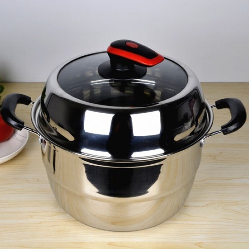 Chiweng heightened visible stainless steel glass pot lid can stand up wok lid high arch thickened steamer lid notch flat mouth universal 32 (two-color handle) apple lid