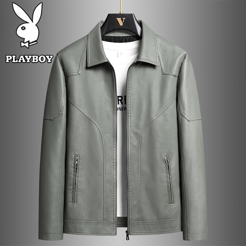 Playboy (PLAYBOY) jacket men's spring and autumn versatile leather jacket casual long-sleeved motorcycle jacket casual top black 2XL