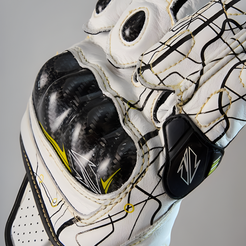 GANSOULWANGGanSoul Golden Beast Long Racing Cycling Gloves Motorcycle Carbon Fiber CE2 Track Leather Gloves Aurora White Tech Track Racing Gloves Shipped by SF Express M