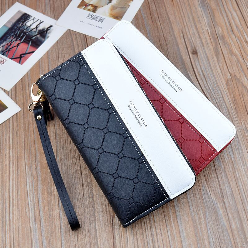 Youguan 2025 New Wallet Women's Long Zipper Tassel Mobile Phone Bag Korean Version Contrast Color Large Capacity Coin Clip Handbag Black