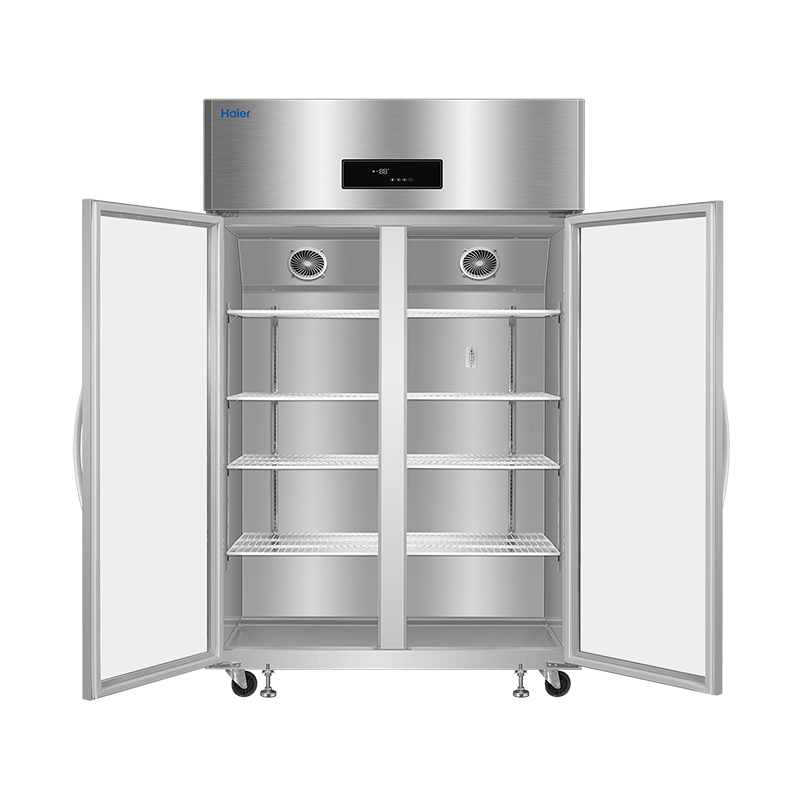 Haier kitchen refrigerator commercial vertical four-door\six-door freezer hotel canteen hotel restaurant back kitchen stainless steel copper tube large capacity 863 liters glass double door fully refrigerated stainless steel cycle refrigeration
