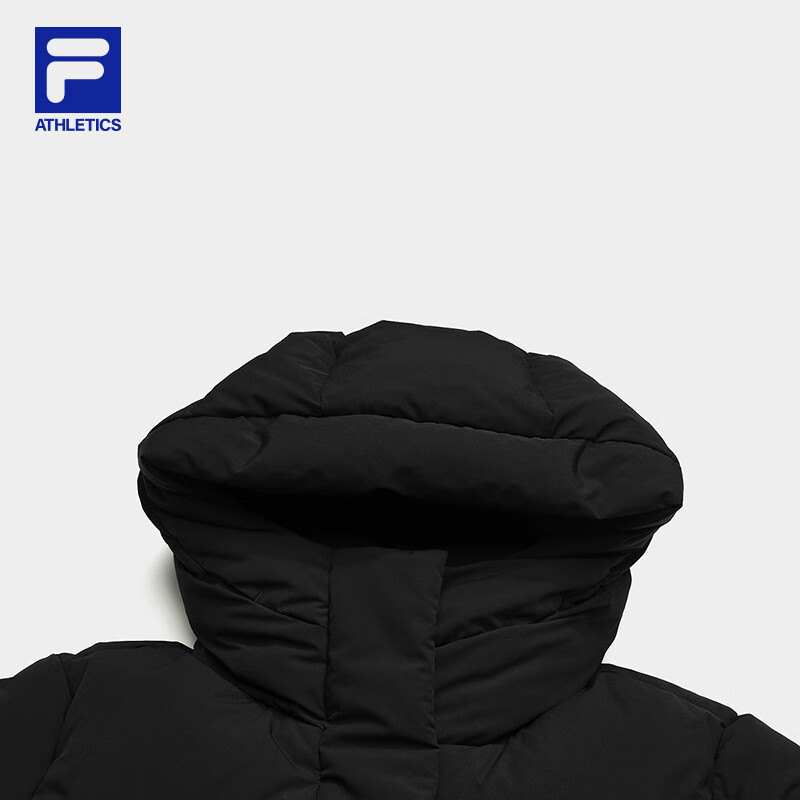 Fila Fila official women's long goose down down jacket 2025 winter new fitness sports warm hooded jacket dark black-BK M 165/84A/M