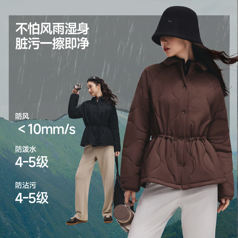 Beneunder women's lapel air velvet waisted jacket, thin, slim, warm and slim, outdoor windproof, water repellent, versatile CL003 blue ash XL