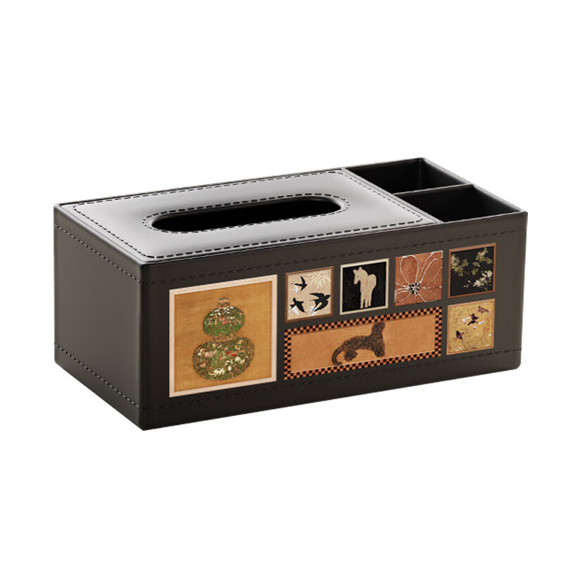 FAJIENUO tissue box storage medium antique style leather creative living room light luxury high-end tissue box Huazui Jinyin (large size)
