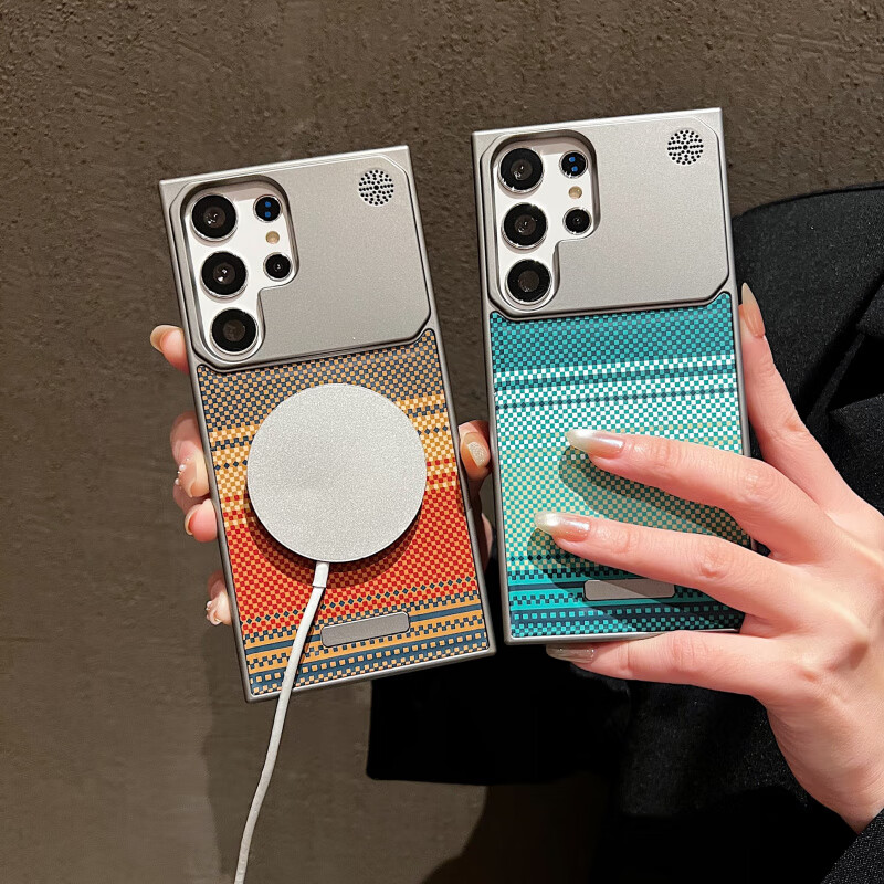 Youshi Samsung S24Ultra mobile phone case Kevlar texture S25Ultra anti-fall all-inclusive S23Ultra metal magnetic suction S22Ultra simple frame protection advanced protective cover deep space gray contrast texture Samsung Galaxy S24 Ultra