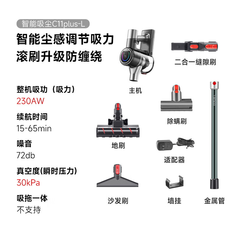 Supor vacuum cleaner household wireless green light dust display car large suction mite and dust removal all-in-one machine lightweight pet family suitable for New Year gifts C11 PLUS-L