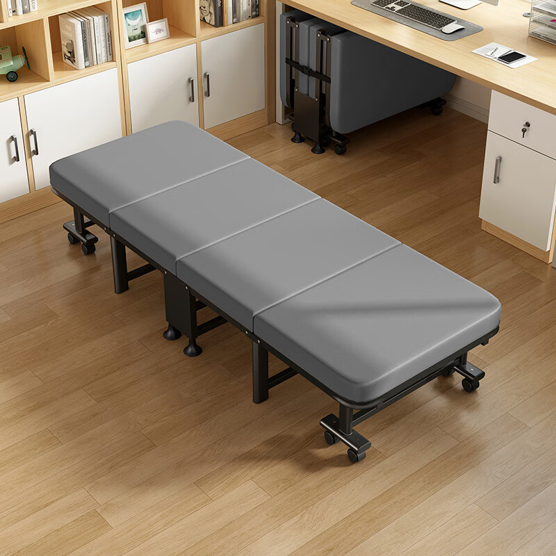 Folding bed cat claw leather lunch break single bed recliner camp bed office nap bed hospital accompanying bed simple bed sponge style cat claw leather 60*190 with 8 wheels