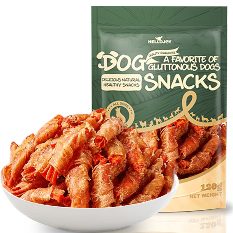 HELLOJOY dog snacks, dried meat strips, general dog training reward snacks for adults and puppies, chicken wrapped around carrots 120g