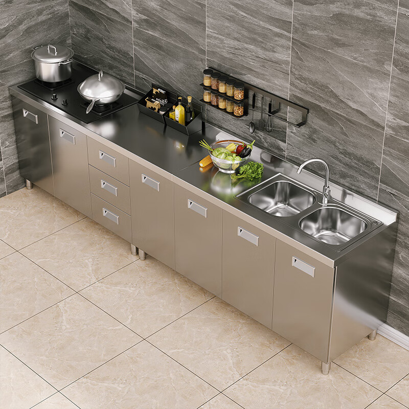 An Junsheng 304 kitchen cabinets home kitchen stove integrated cabinet storage storage cupboard sideboard small apartment 0.8 meters flat style 304 stainless steel