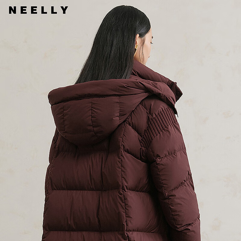 NEELLY Nali Shopping Mall's new winter style Lapel Straight Hooded Down Jacket Women's Simple Commuting Jacket Ankola Red S