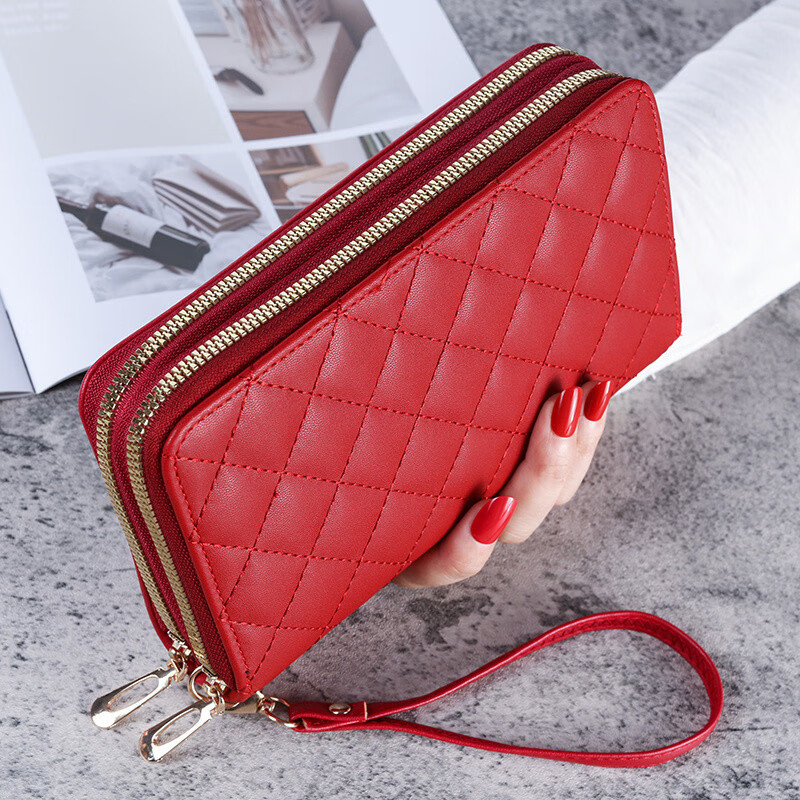 Ye Yu 2025 New Touch Screen Wallet Women's Long Double Zipper Clutch Fashion Large Capacity Soft Wallet Mobile Phone Bag Red