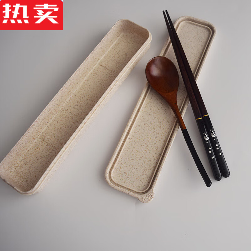 MZXM Japan imported quality box natural log chopsticks spoon set wooden portable outdoor camping tableware student package one