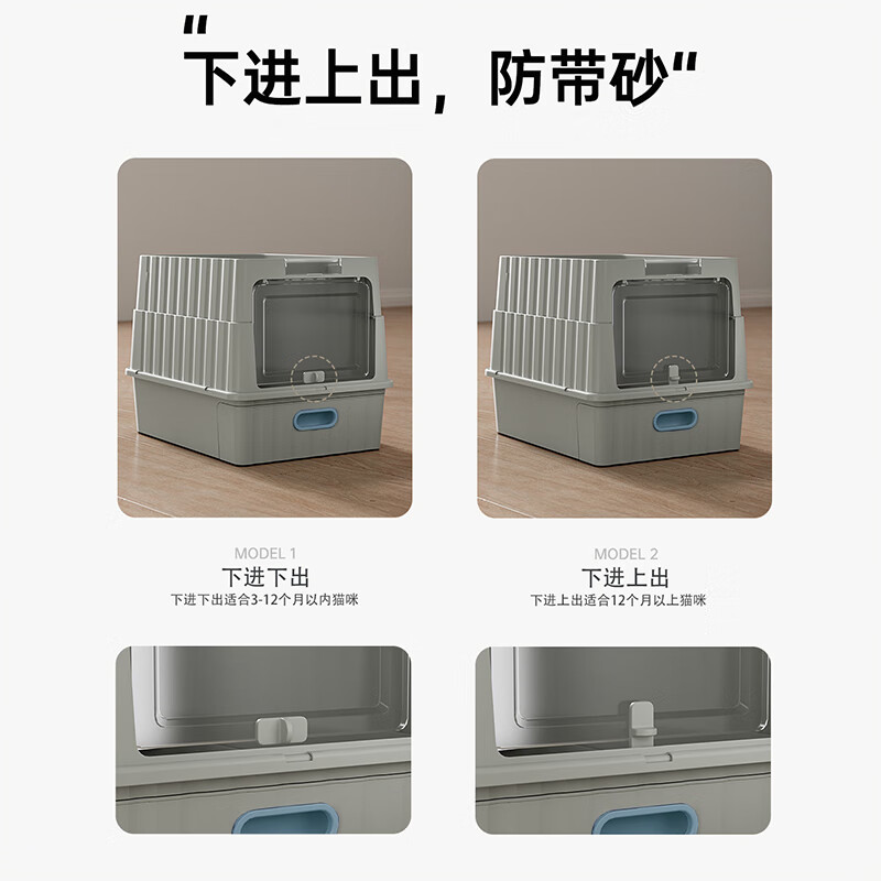 Hanhan Paradise cat litter box fully enclosed extra-large cat toilet anti-splash cat litter box cat sand box cat litter box gray