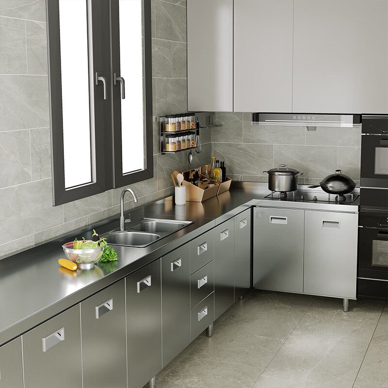 An Junsheng 304 kitchen cabinets home kitchen stove integrated cabinet storage storage cupboard sideboard small apartment 0.8 meters flat style 304 stainless steel