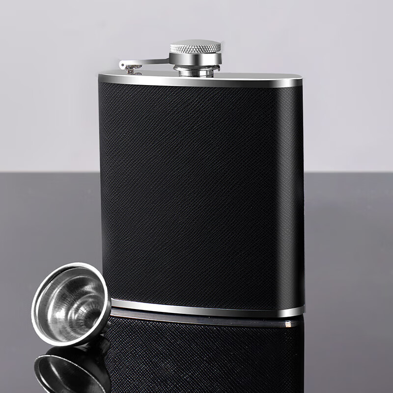 Baijie wine bottle 304 stainless steel portable leather wine bottle outdoor thickened white wine bottle flat wine bottle 170ml + funnel