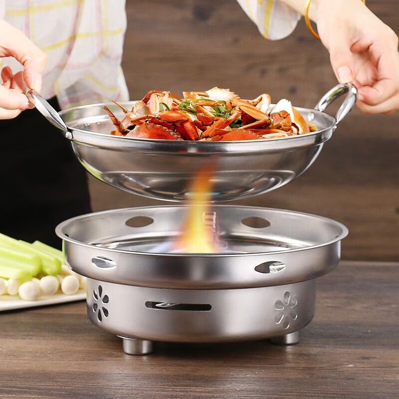 Thickened stainless steel alcohol stove small hot pot solid liquid dormitory pot portable hotel dry pot household set good quality alcohol stove + pot without lid 26cm