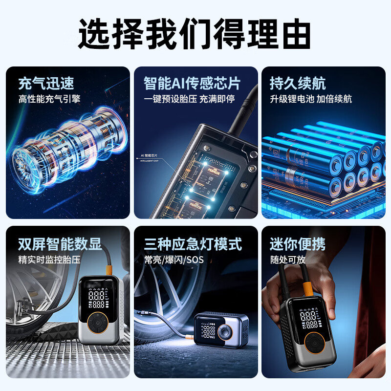 LINGCHEN car air pump wireless car electric air pump tire car inflatable portable automatic tire pressure measurement