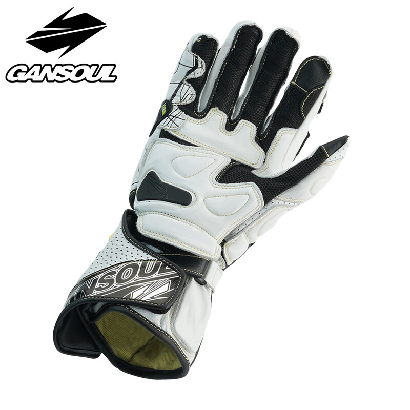 GANSOULWANGGanSoul Golden Beast Long Racing Cycling Gloves Motorcycle Carbon Fiber CE2 Track Leather Gloves Aurora White Tech Track Racing Gloves Shipped by SF Express M