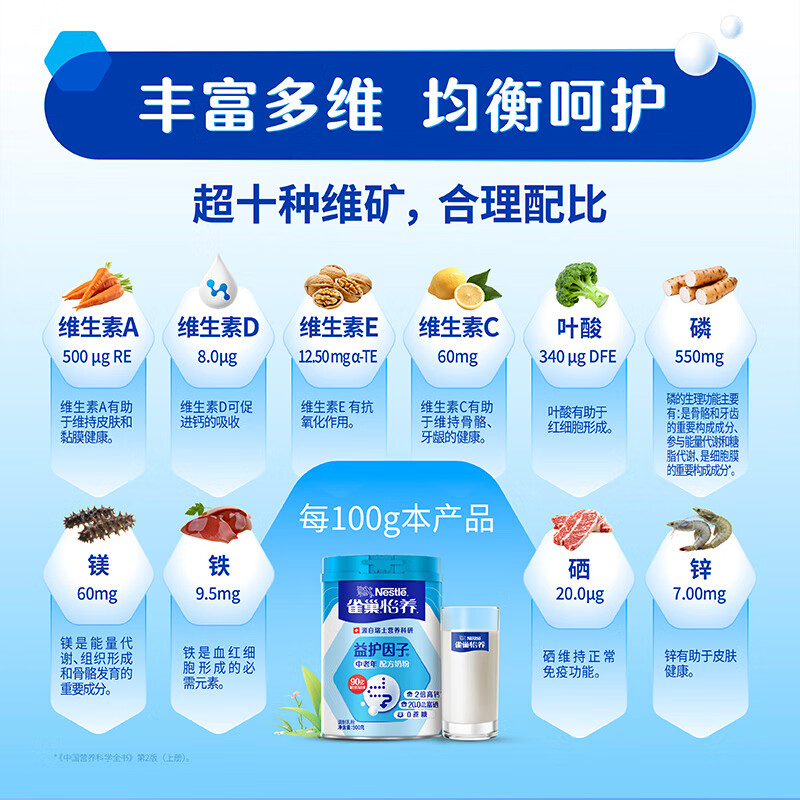 Nestle milk powder for adults, middle-aged and elderly milk powder, Yiyang, high calcium, low GI, gift for parents, elders, gift, protective factor 900g*2+ two-wheeled cart