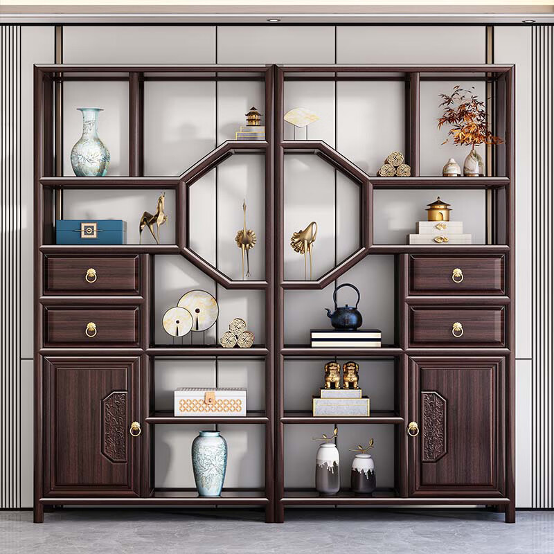 Cantonese wood journey ebony solid wood new Chinese style Bogu rack Duobao Pavilion living room partition bookshelf floor storage rack tea rack display cabinet Bogu rack left cabinet