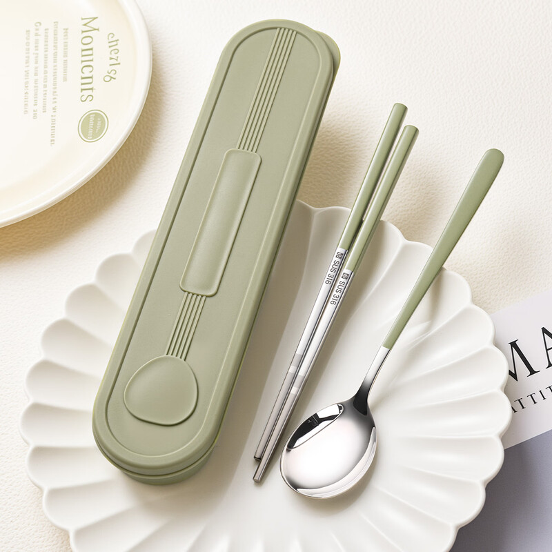 National style student portable tableware set for one person 316 stainless steel food grade chopsticks and spoon set tableware storage box Antibacterial grade 316 chopsticks and spoon two-piece set